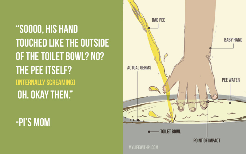 illustration of toddler dunking hand in toilet